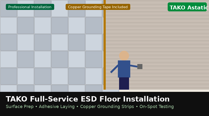 TAKO ESD floor installation team Penang factory TAKO professional installation — ESD flooring solutions Penang Free Industrial Zone